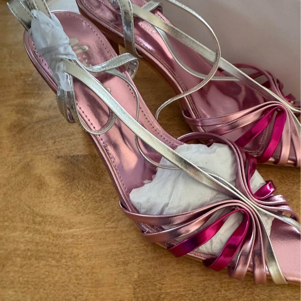 Milano Pink and Silver Strappy Heels